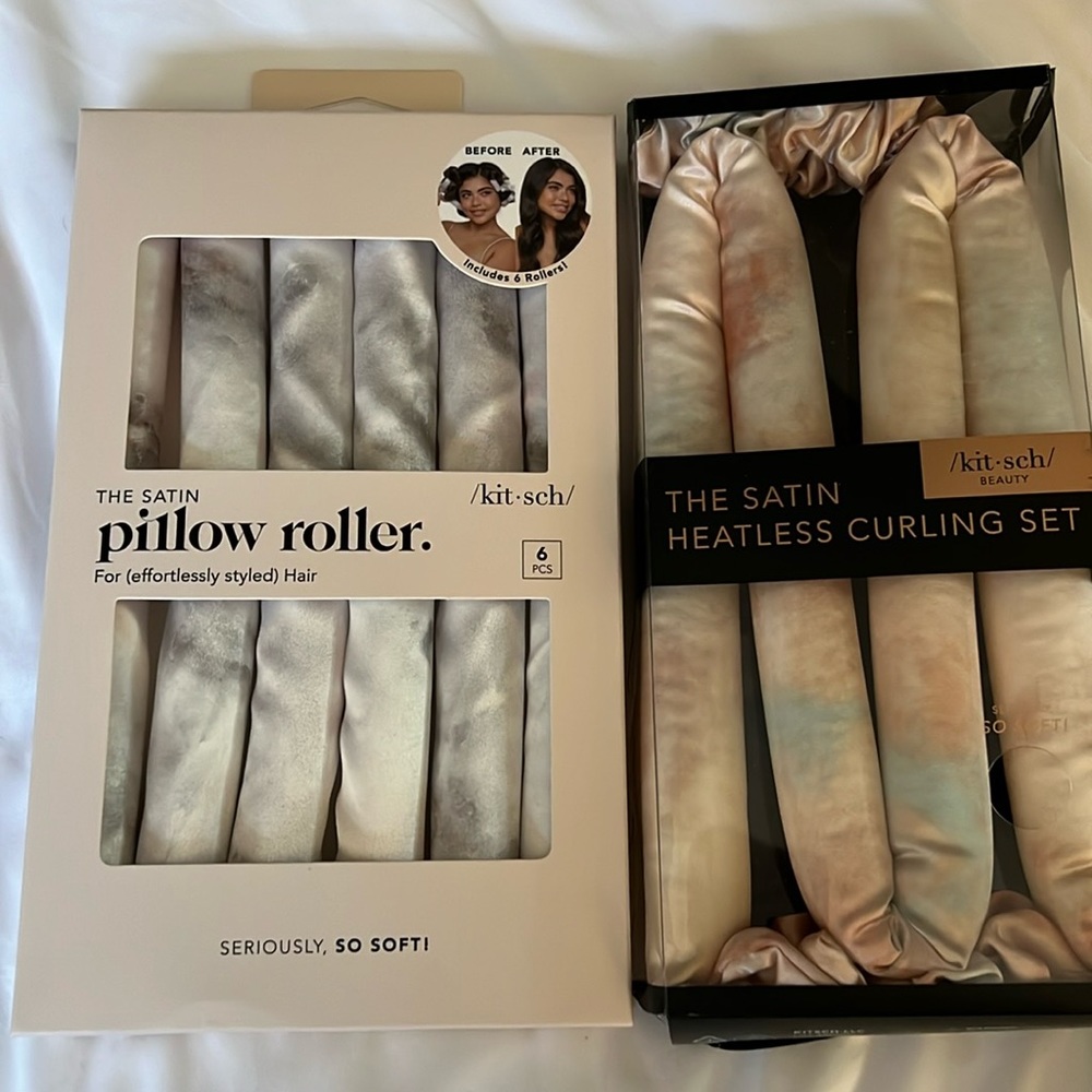 Kitsch satin pillow roller and satin heatless curling set.